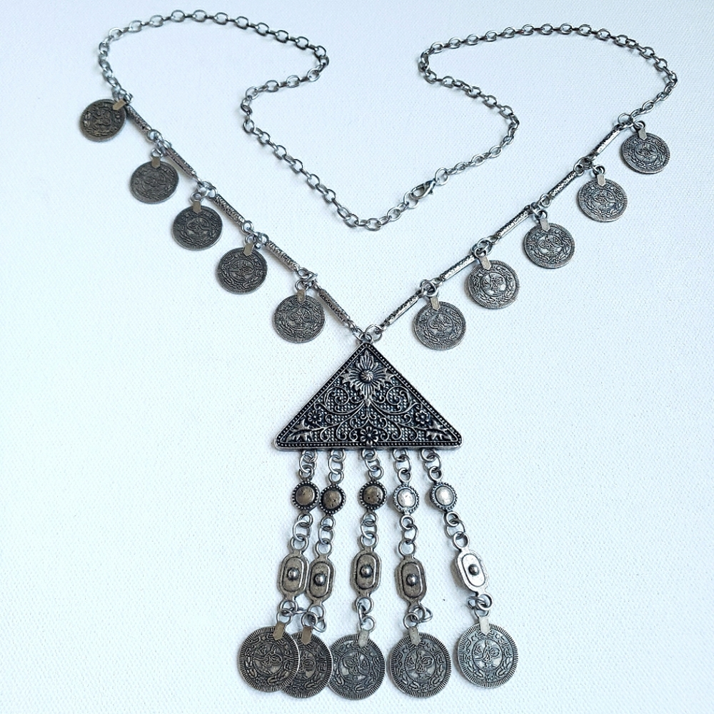 Tribal Coin Tassel Statement Necklace
